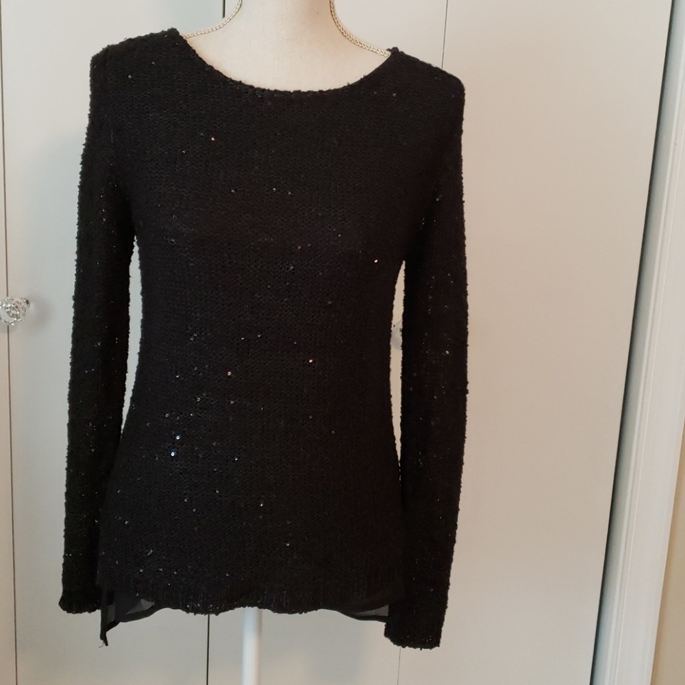 Lightweight Black Sequined Sweater Sheer Lining